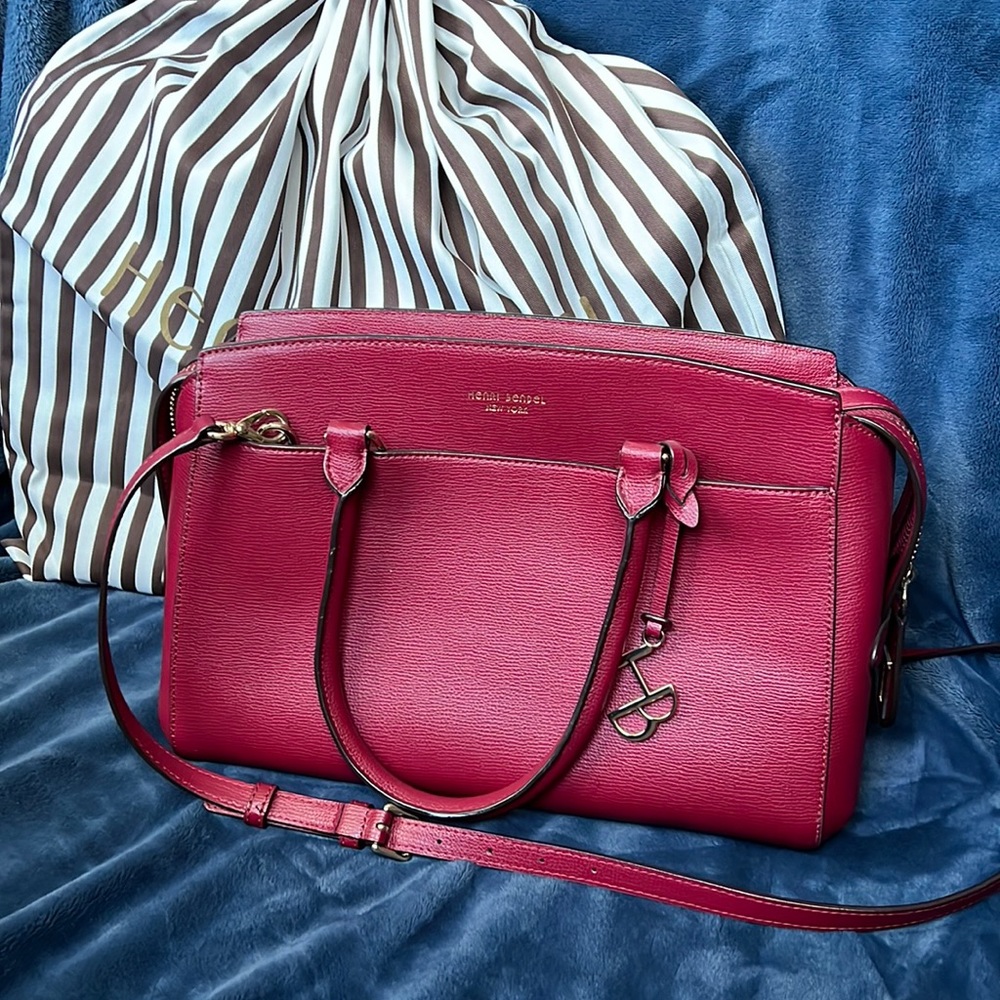 Henri Bendel, deep red satchel with crossbody strap